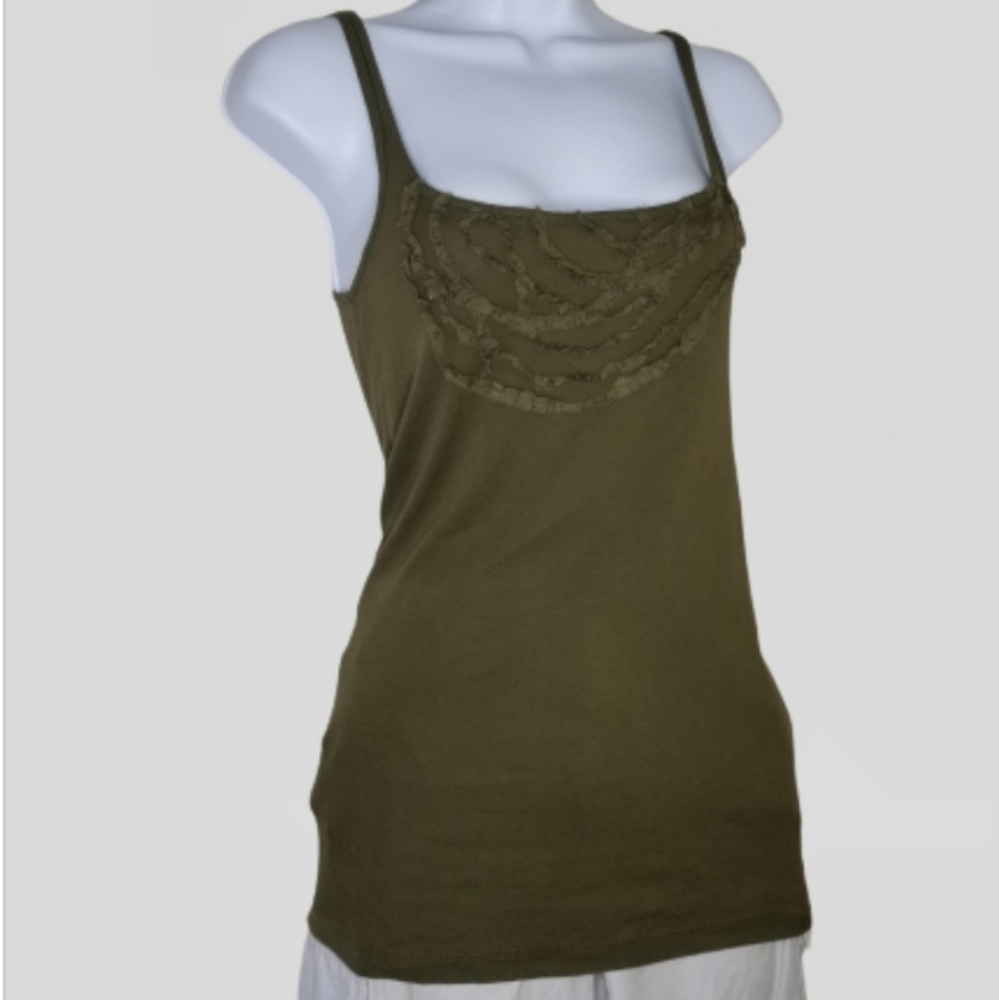 J. Crew Army Green Ruffled Tank, sz S